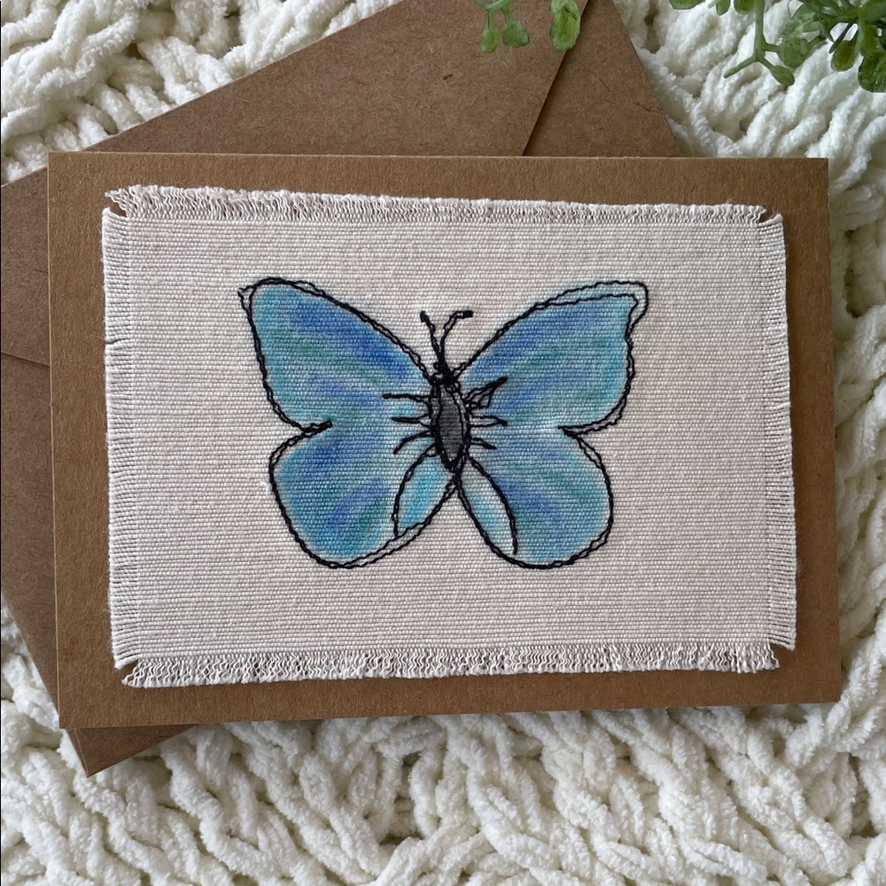 Embroidered Butterfly Greeting Card Blue and Teal